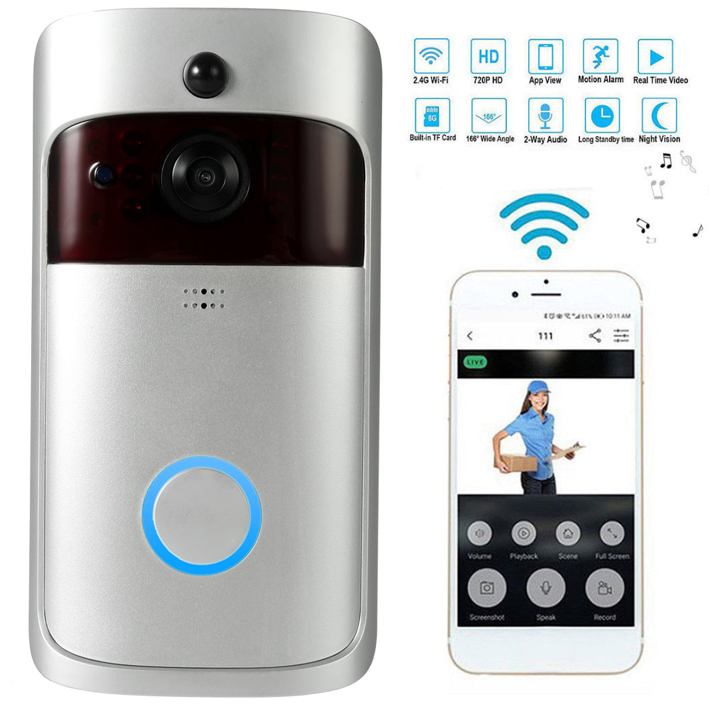 Wireless WiFi DoorBell Smart Video Phone Door Visual Ring Intercom Secure  Camera Silver 